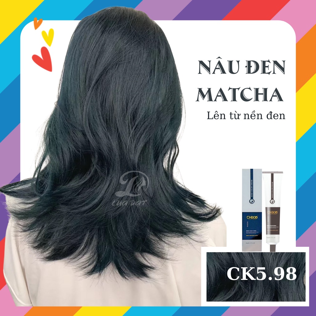 NÂU ĐEN MATCHA-Thuốc nhuộm tóc màu nâu đen matcha KHÔNG TẨY CHIKO CK5.98+TẶNG kèm trợ nhuộm