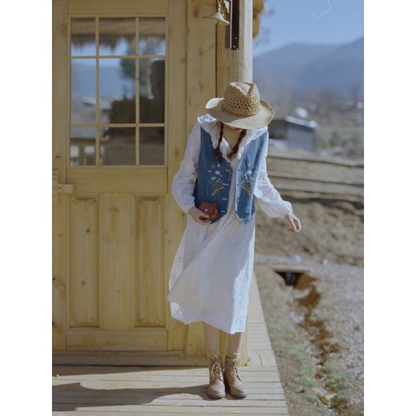 ÁO KHOÁC GILE NỮ CHẤT DENIM THÊU HOA SIÊU XINH PHONG CÁCH BOHO VINTAGE