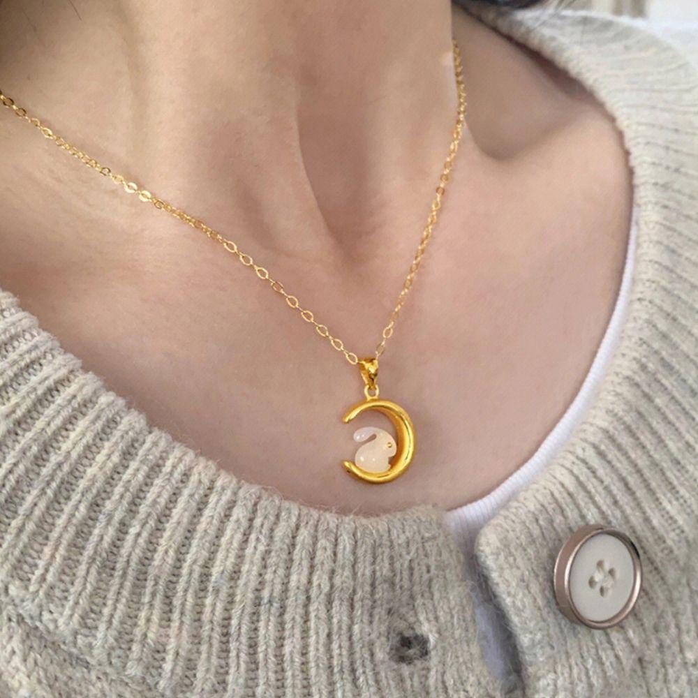Vòng cổ Mặt Hình Thỏ Và Mặt Trăng Thiết Kế Thanh Lịch Cho Nữ