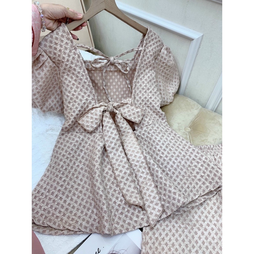 (Hàng Loại 1) Đồ Bộ Nữ, Set Bộ Sốp Đùi Nữ Cao Cấp, Tay Bồn, Phần lưng chun Phối Dây Nơ, S1006 | BigBuy360 - bigbuy360.vn