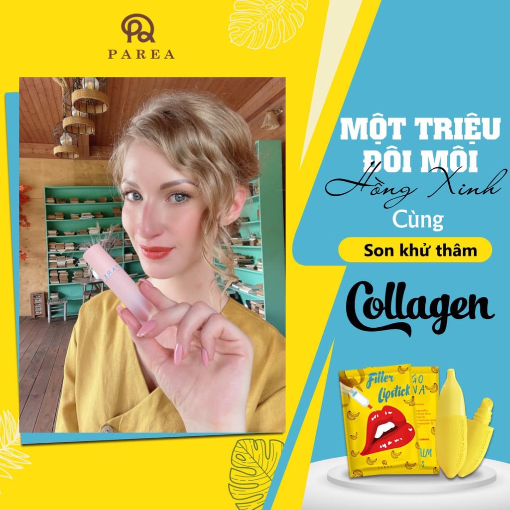 Son Chuối Dưỡng Khử Thâm Môi Collagen, Ủ Môi Filler Lipstick Banana Khử Thâm Môi Tại Nhà. Môi Căng Bóng Sáng Hồng