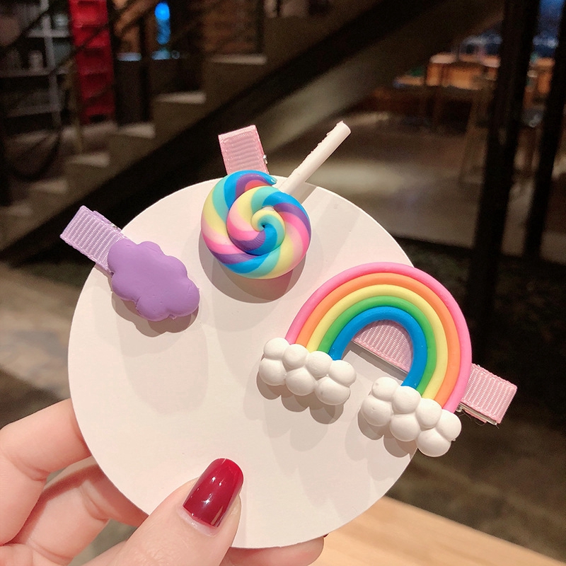 Set 3 Kẹp Tóc Màu Cầu Vồng Phong Cách Hàn Quốc Dễ Thương Cho Bé Gái