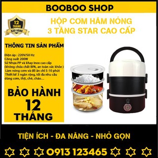 Hộp cơm hâm nóng 3 tầng cắm điện inox, hộp cơm 3 tầng ủ cơm tự động