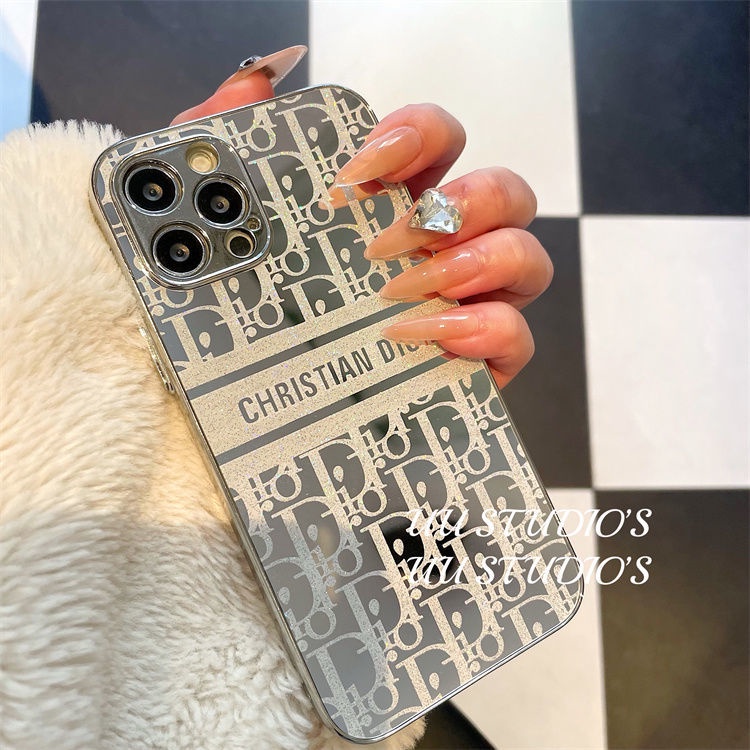 Ốp Điện Thoại Mặt Gương Mạ Điện Họa Tiết Dior Cho iphone 13 11 12 pro max XR 8Plus