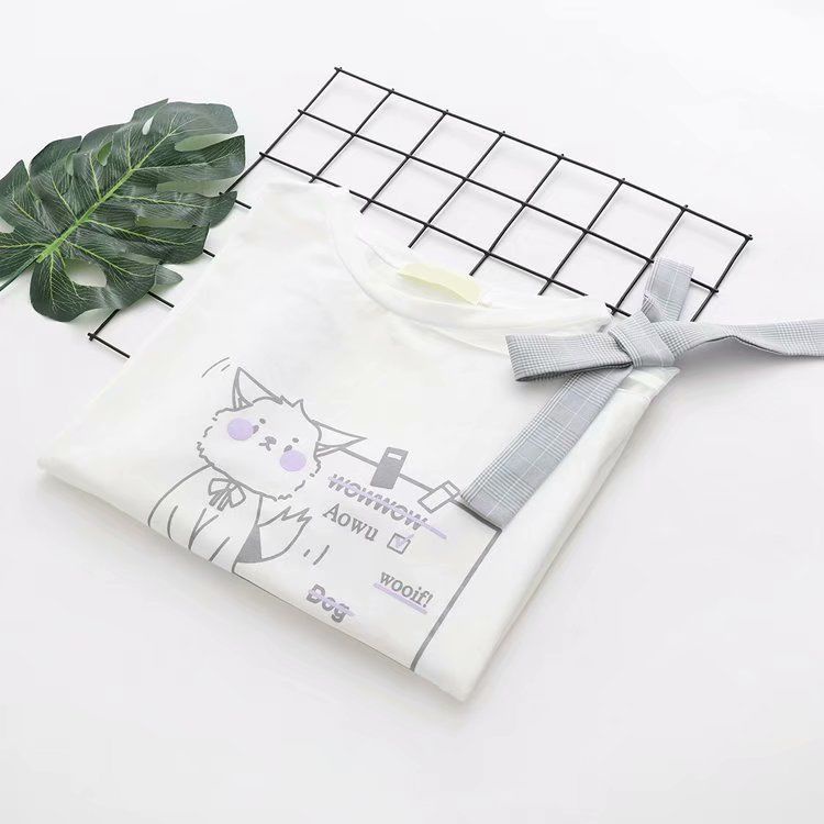 Nhật Bản cao đẳng phong cách sinh viên ngắn tay áo T-shirt, cô gái dễ thương sữa lụa dây đeo Bowknot thời trang hàng đầu
