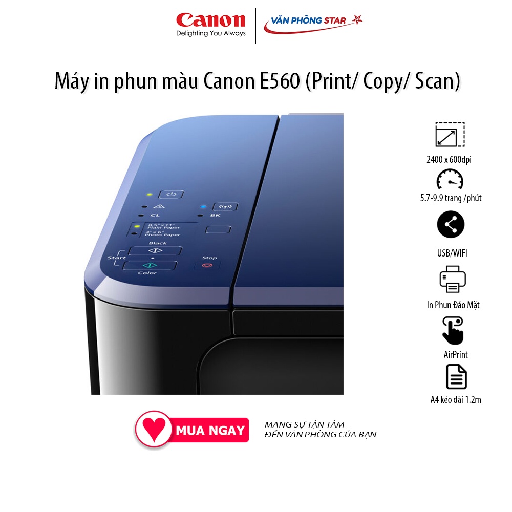 [Free ship] Máy in phun màu Canon E560 (Print/ Copy/ Scan): Copy - In - Scan - Duplex - Wifi tại Vanphongstar