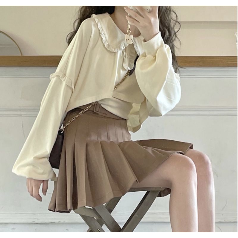 Set áo crotop polo nữ phong cách Hàn Quốc 100% ảnh thật