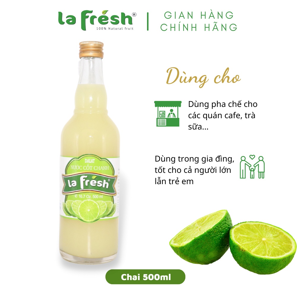 [Mã 154FMCGSALE giảm 8% đơn 500K] Nước Cốt Chanh Vắt Không Đường, Nguyên chất 100% LAFRESH, chai 500ml