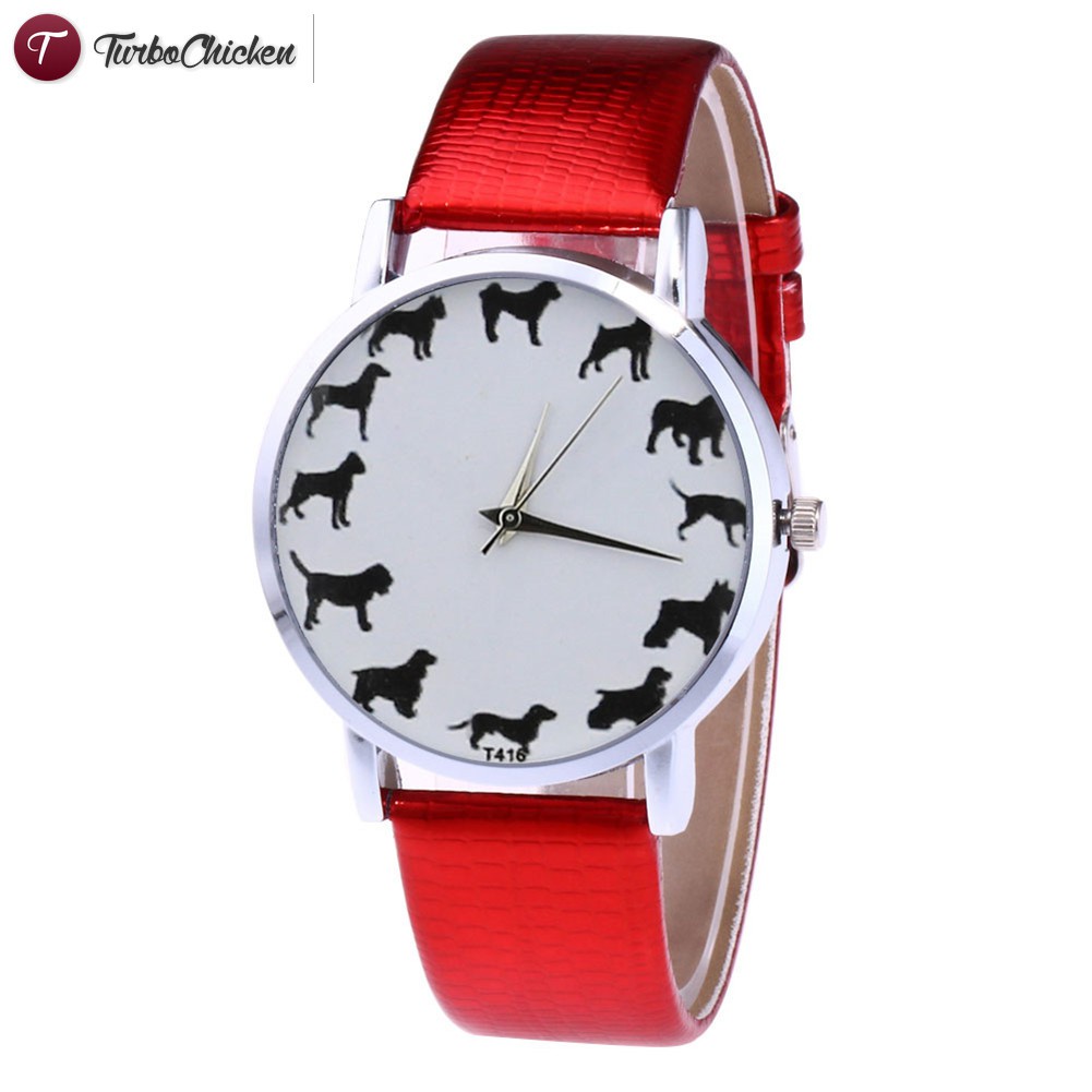 #Đồng hồ đeo tay# Cartoon Animal Printed Quartz Watch Women Faux Leather Strap Round Dial Watch Couple Watches 