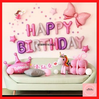Trang trí sinh nhật ❤️FREESHIP❤️ Set bóng bay trang trí sinh nhật kỳ lân 3D hồng cho bé gái BG1🎈RẺ ĐẸP