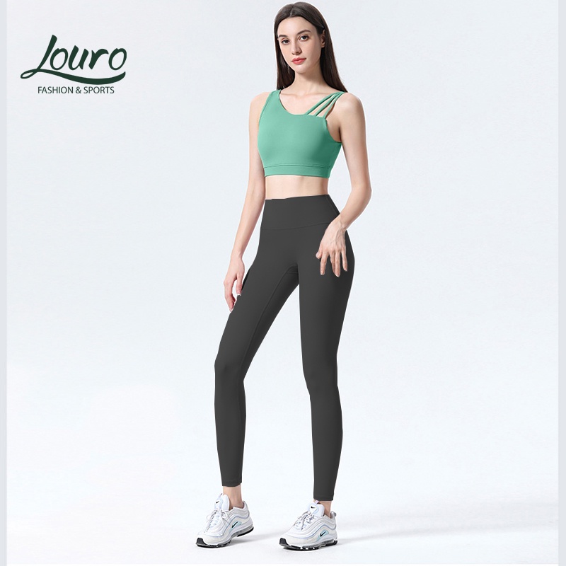 Set đồ tập yoga cho nữ Louro SE89, áo bra thể thao đan dây, quần lưng cao, kèm mút nâng ngực