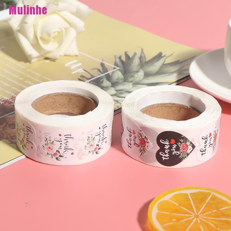 Cuộn 500 Nhãn Dán Niêm Phong Bao Bì Hình Trái Tim In Chữ thank you Tiện Dụng
