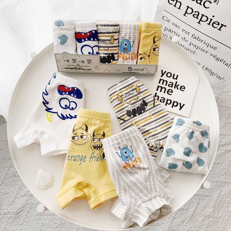 Set 5 Quần Sịp Chip Đùi Mimo Bé Trai Nhiều Mẫu, Chất Cotton Cao Cấp Thấm Hút Mồ Hôi Thoáng Mát