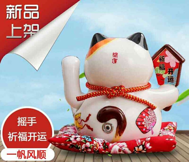 Mèo Thần Tài sứ ngoắc tay vẫy tay cao 16cm