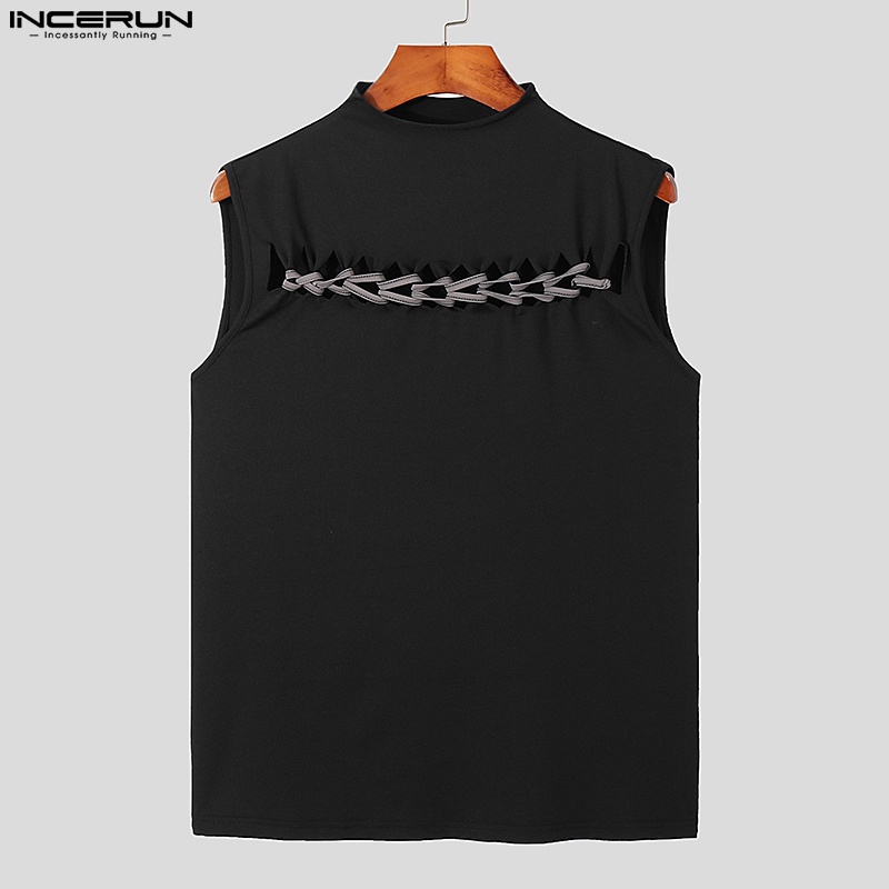 Áo sát nách INCERUN màu đen thiết kế thắt dây độc đáo thời trang cá tính cho nam