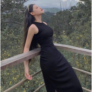 [Ảnh thật] Đầm body thun gân xẻ tà