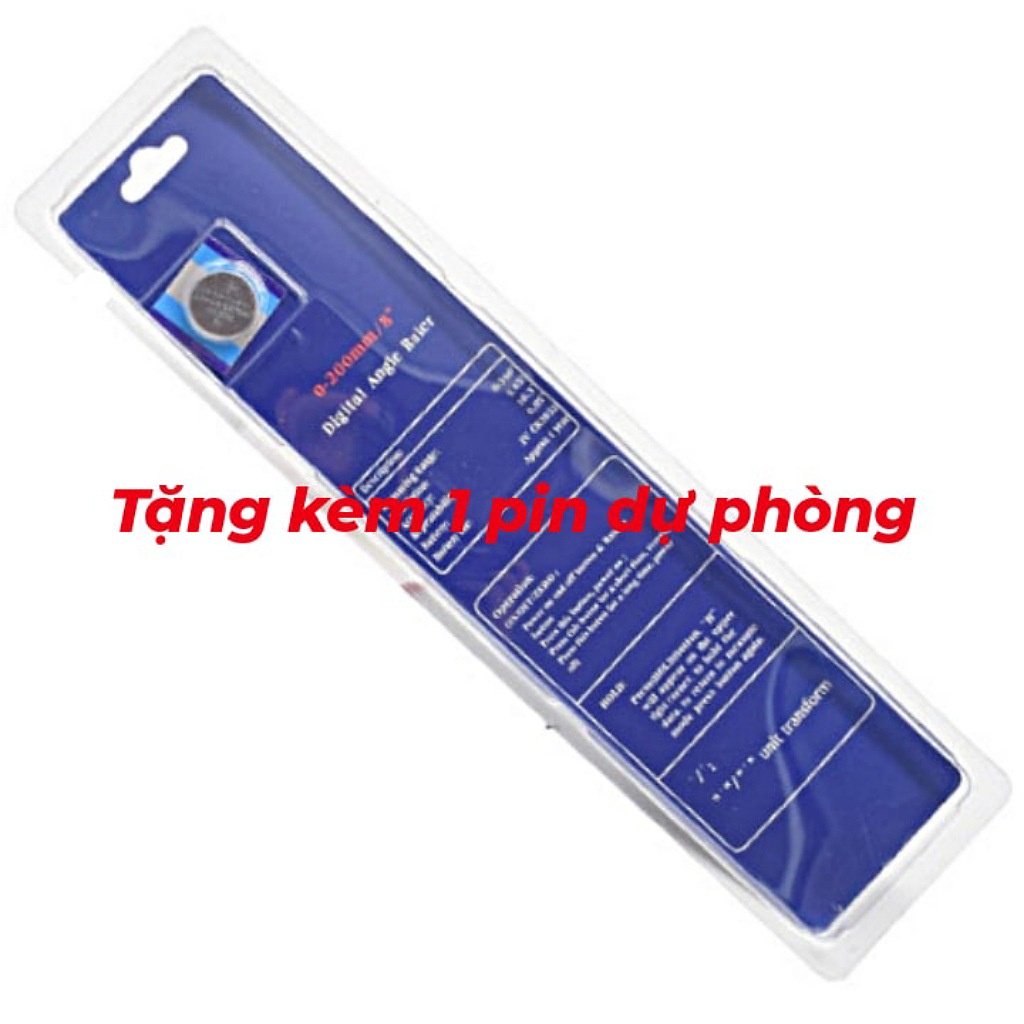 Thước đo góc điện tử 360 độ bằng thép không gỉ 200/300mm tặng 1 pin