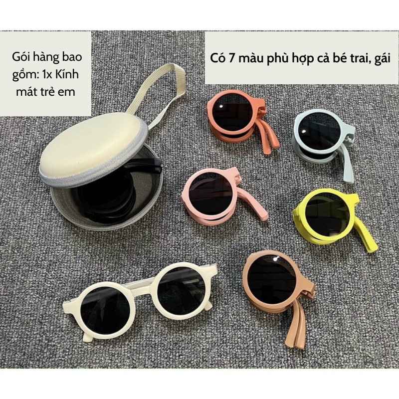 Kính mắt trẻ em tròn gấp gọn chống tia uv đa màu sắc kèm bao da tiện lợi + bao da nâu cho bé 3-6 tuổi JIMADO  P.274.NA