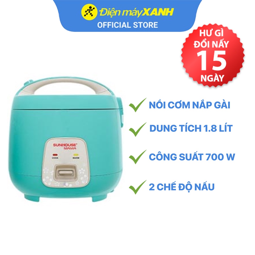 [Mã ELHADEV giảm 4% đơn 300K] Nồi cơm nắp gài Sunhouse Mama 1.8 lít SHD8652G