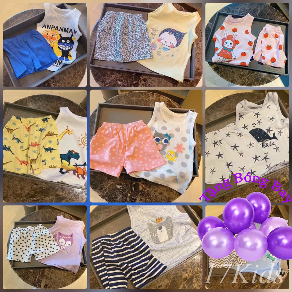 [ Hàng QC ] Bộ Ba Lỗ Cotton Họa Tiết Đáng Yêu Cho Bé Trai Bé Gái KIDS21001