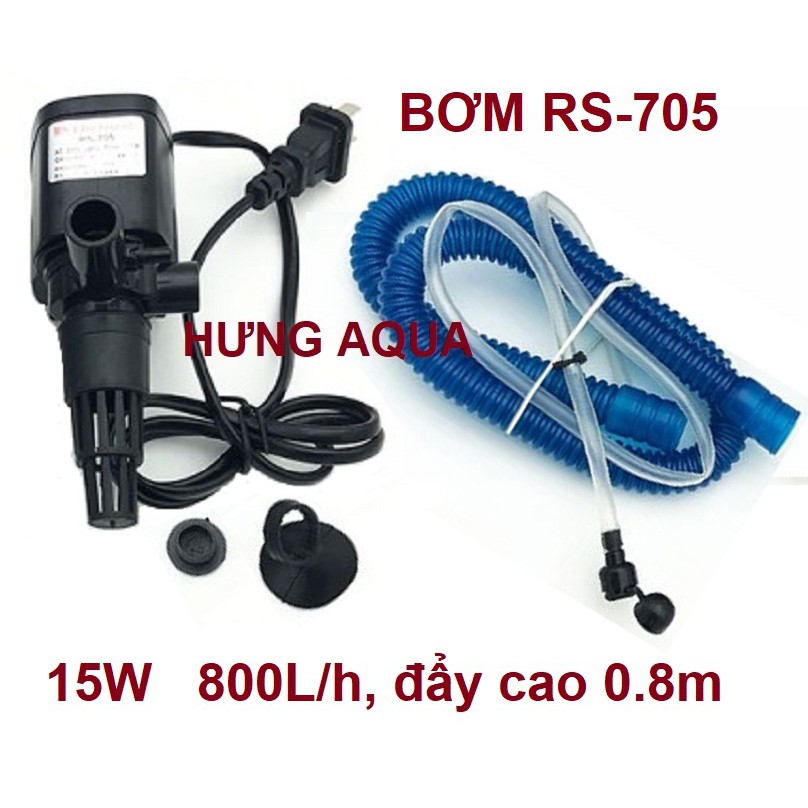 Bơm bể cá - bơm lọc cho hồ cá, máy bơm mini bể thủy sinh RS-705 15W: bơm+lọc+sục khí oxy, tiết kiệm điện, không gây ồn