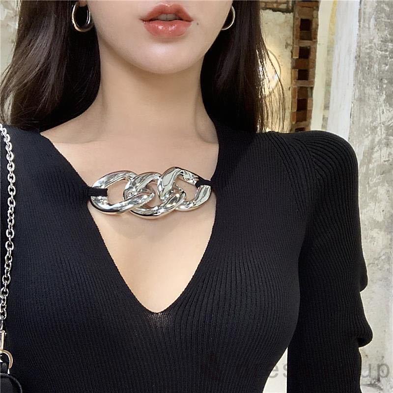 Áo len tay loe cổ chữ V dáng ôm thời trang quyến rũ cho nữ