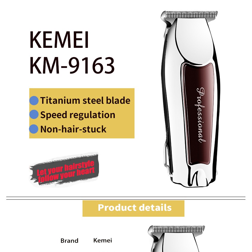 Tông Đơ Kemei KM-9163 8171035 Với Lưỡi Hình Chữ T Cắt Tỉa Cực Kỳ Khít Sắc Nét Cho Các Nhà Tạo Mẫu Tóc Chuyên Nghiệp