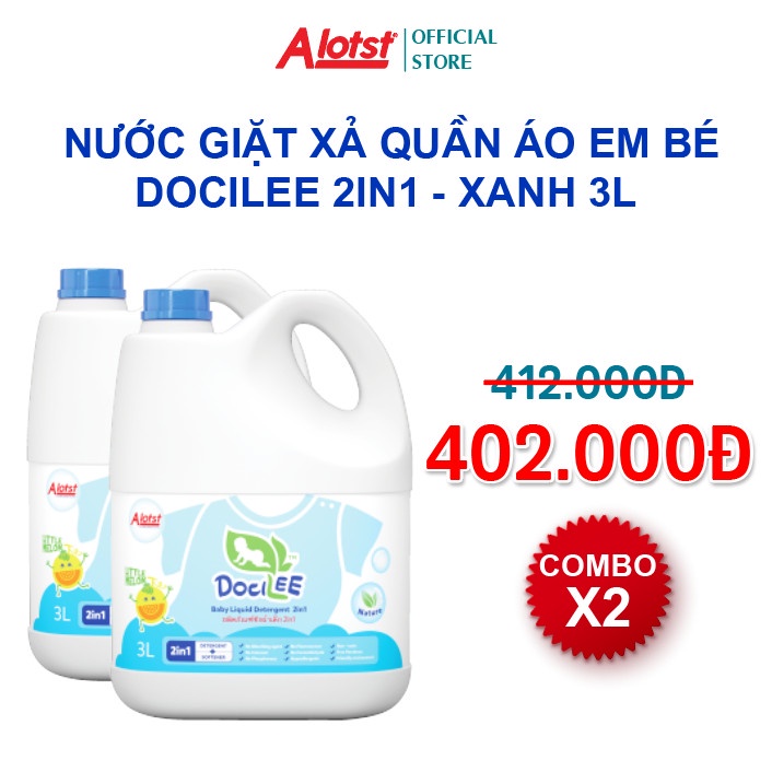 Nước giặt xả quần áo em bé Docilee 2in1 - 3 Lít