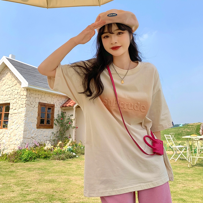 New alphabet short-sleeved t-shirt women's embossed print loose top