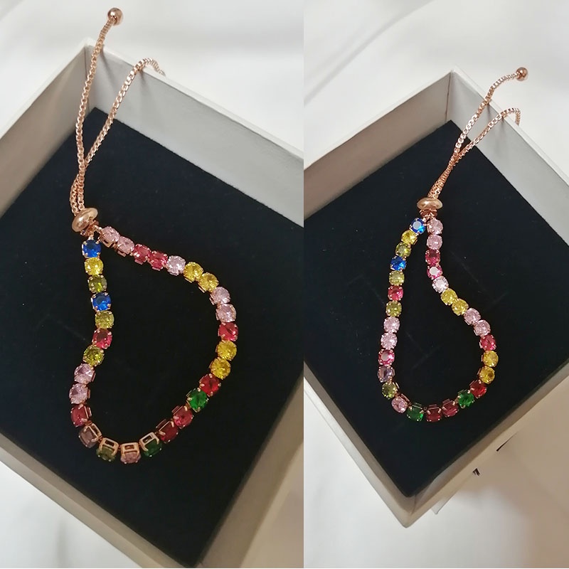 Vòng tay đính đá Zircon nhiều màu sắc có thể điều chỉnh kích cỡ
