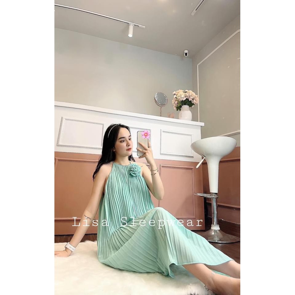 [ 🦋 SIÊU RẺ 🦋 ] ĐẦM SUÔNG DẬP LY ĐÍNH HOA NGỰC CỔ YẾM