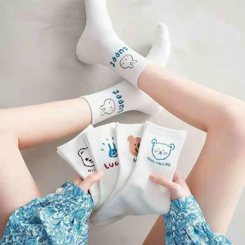 Set 10 đôi tất trắng in hình gấu thỏ cute