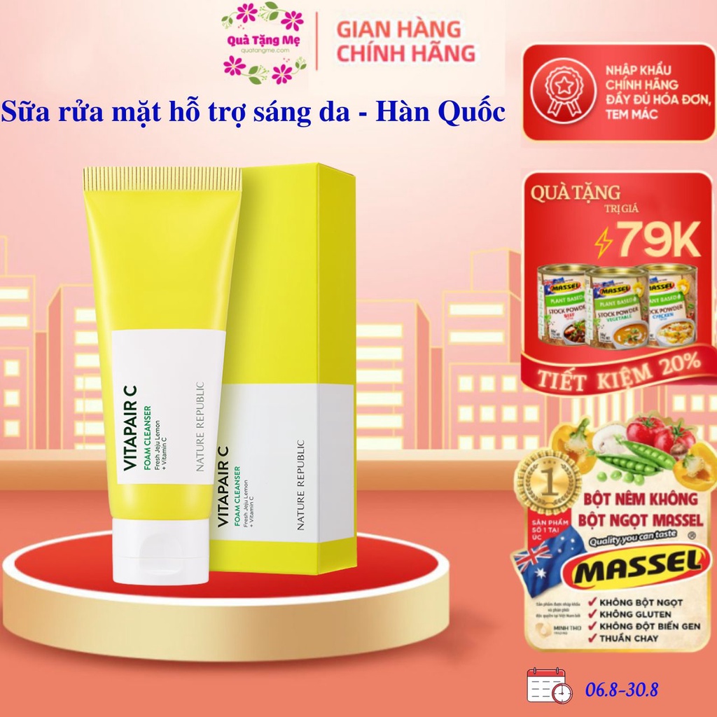 Sữa rửa mặt cho mọi loại da Nature Republic Vitapair C Foam Cleanser Làm Sạch Và Hỗ Trợ Sáng Da 150ml Quatangme