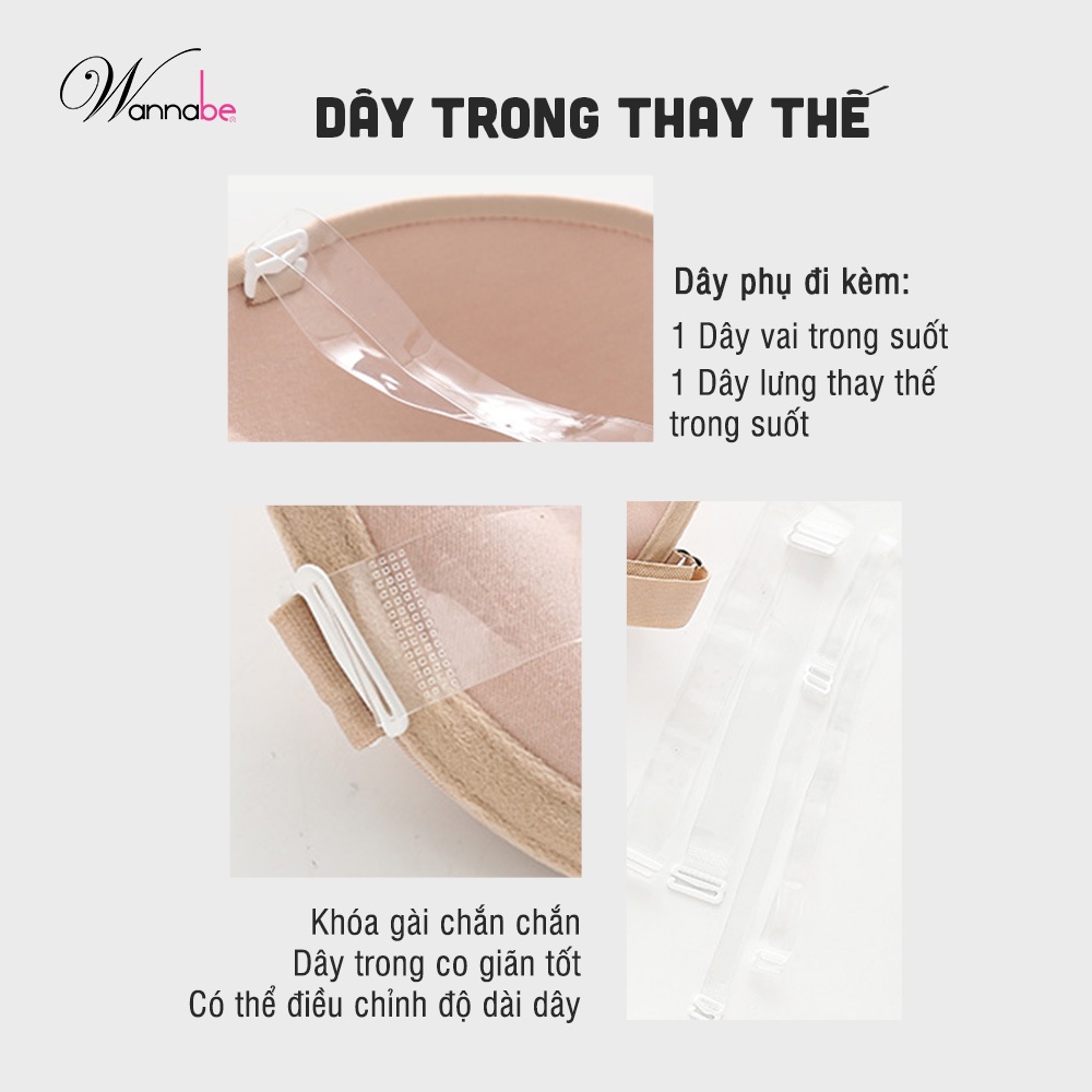 Áo ngực không dây Wannabe ANT10 cúp ngang chống tuột đẩy ngực kèm dây lưng trong