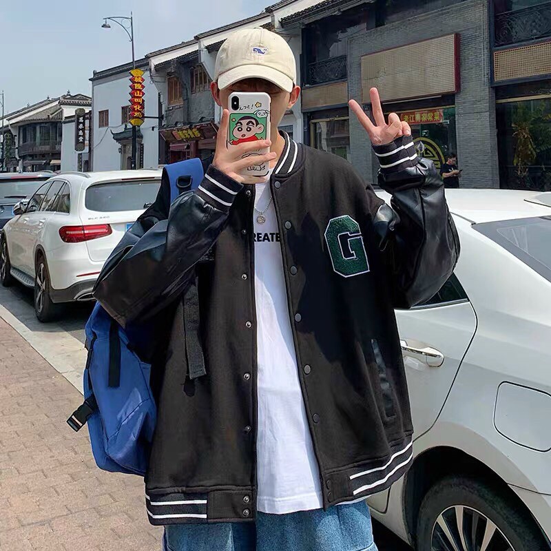 ÁO BOMBER PHỐI TAY DA UNISEX HÌNH THÊU TOÀN BỘ - Ảnh thật | BigBuy360 - bigbuy360.vn