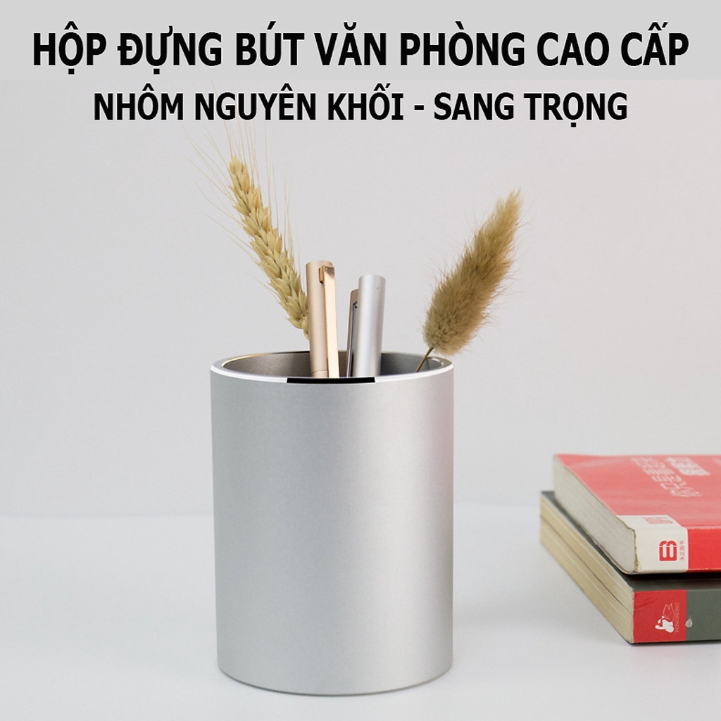 Cốc đựng bút nhôm nguyên khối cao cấp trang trí bàn làm việc máy tính