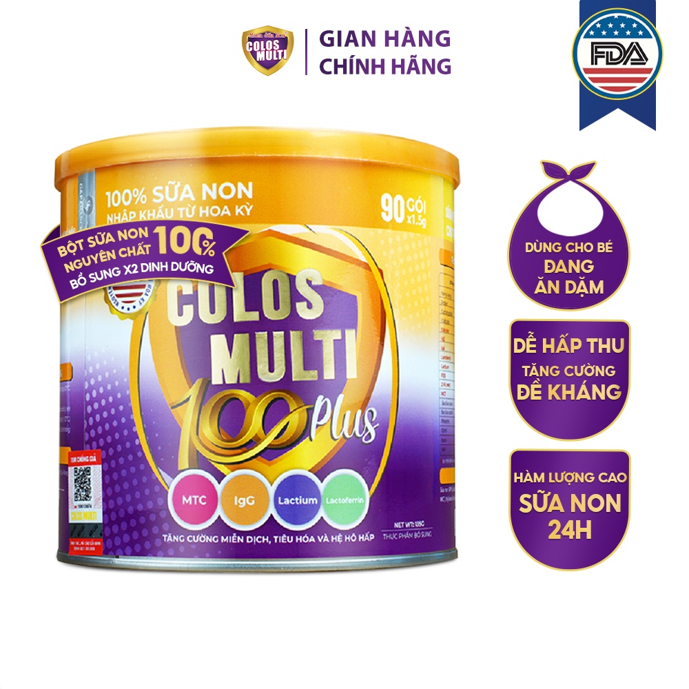 Bột sữa non ăn dặm Colosmulti 100 Plus lon 90 gói x 1,5g tăng cường sức đề kháng, phát triển thể chất cho trẻ