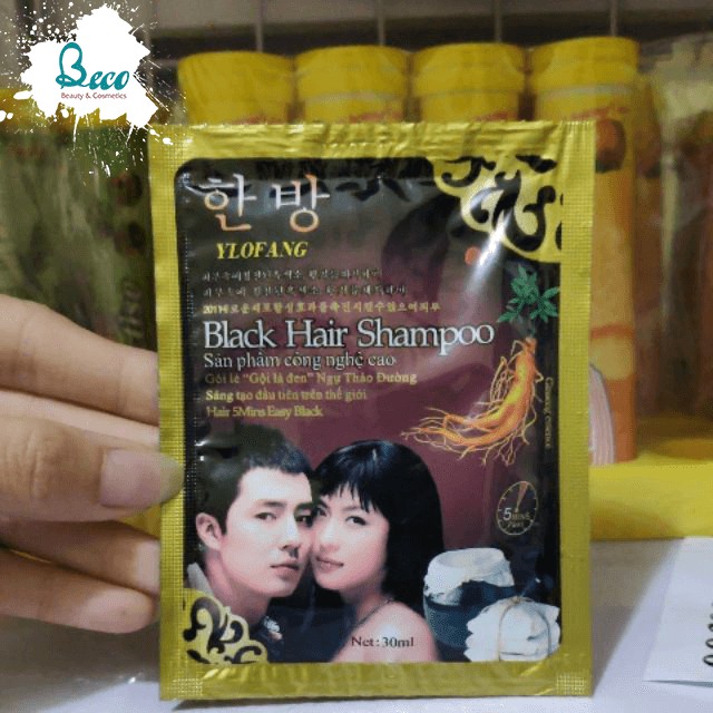 Dầu Gội Nhuộm Tóc Black Hair Shampoo Hàn Quốc trai gái dây 10 gói