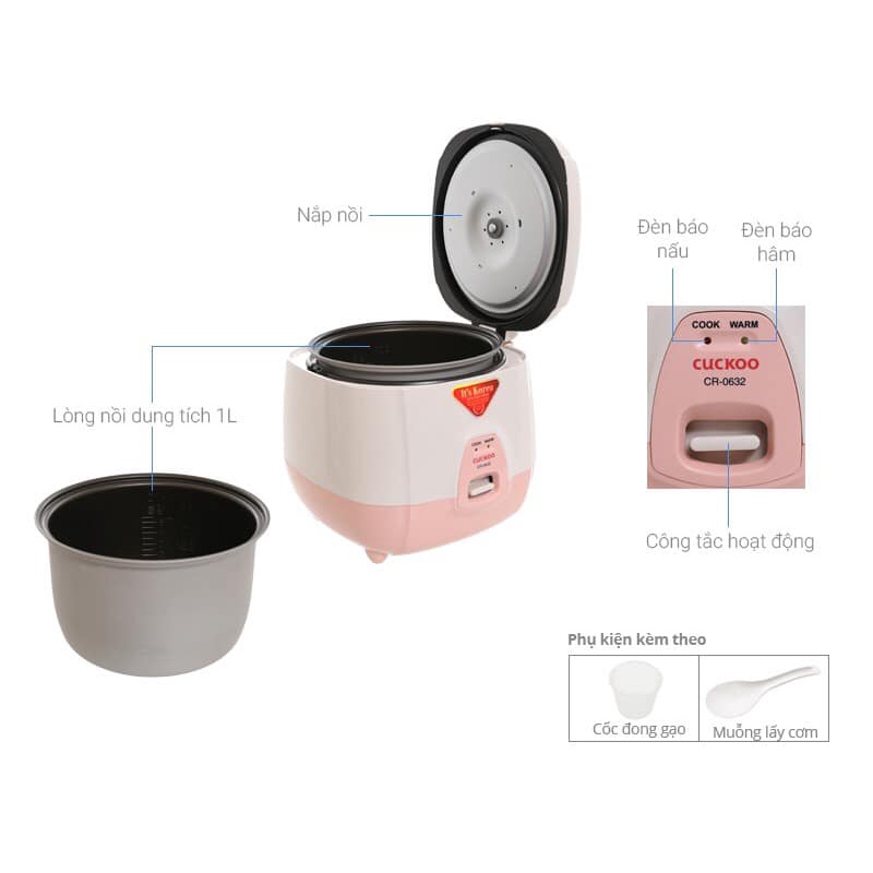 Nồi cơm điện Cuckoo CR-0632 dung tích 1.0 lít - Hàng chính hãng