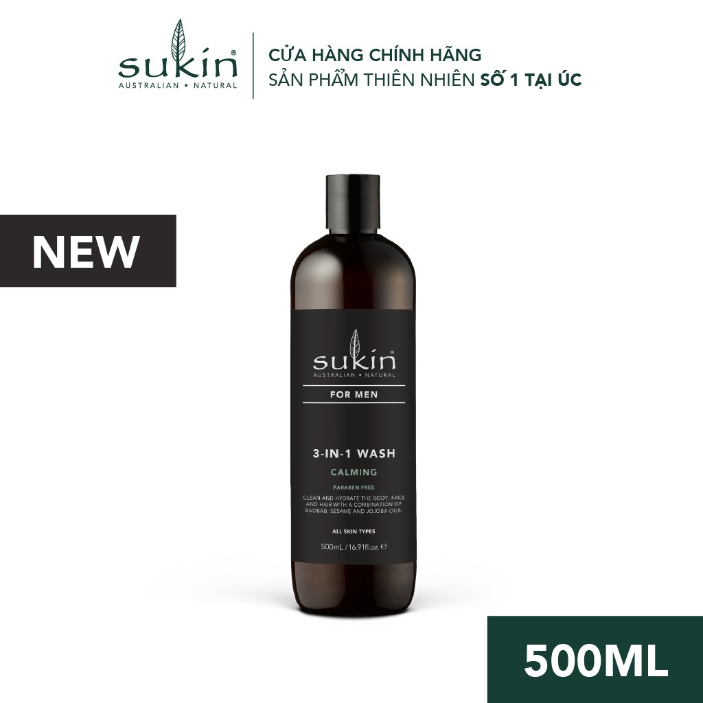 Sữa Tắm Sukin Dịu Êm Sang Trọng 3 Trong 1 Dành Cho Nam Sukin For Men 3 - in - 1 Wash Calming 500ml