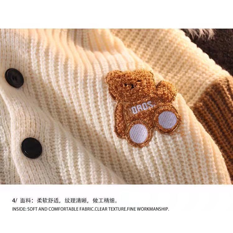 Áo Khoác Cardigan Dệt Kim Thêu Hình Gấu Kiểu Nhật Bản Thời Trang Mùa Đông Cho Nam