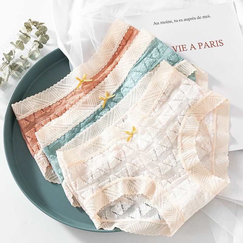 Quần lót nữ cotton Viền Ren Thông Hơi Cạp Mềm Không Gây Hằn QL258