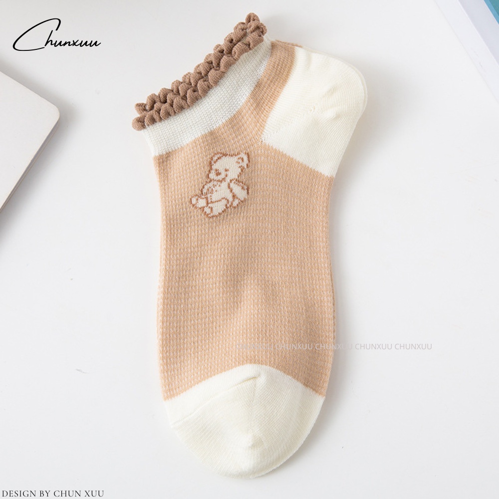 Tất nữ cổ ngắn cổ viền bèo họa tiết gấu dễ thương vải cotton co dãn ChunXuu - T10