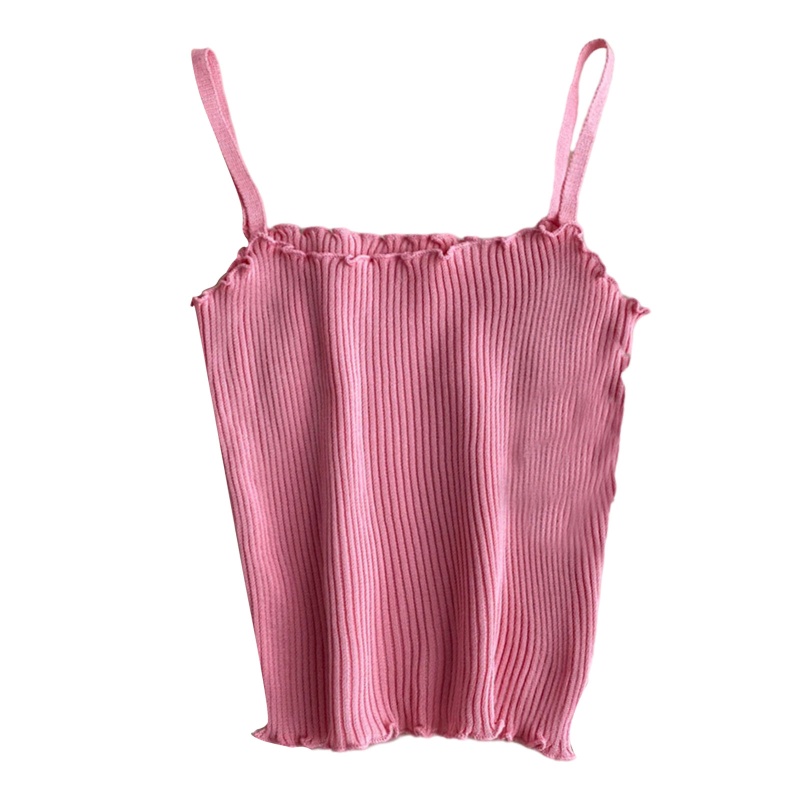 Brroa Áo Croptop Dệt Kim Hai Dây Màu Kẹo Trơn Cho Nữ