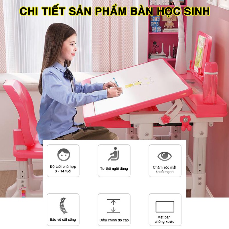 [TẶNG GIÁ ĐỠ IPAD] Bàn học cho bé RIBO HOUSE bàn học sinh 50x70cm, tăng chỉnh kích thước chống gù chống cận RIBO139