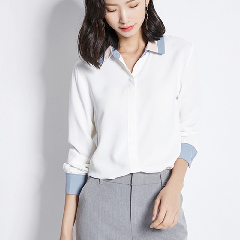 Áo sơ mi nữ trắng dài tay Chunxuu phối viền màu thanh lịch thời trang vải Tơ cao cấp - SP21