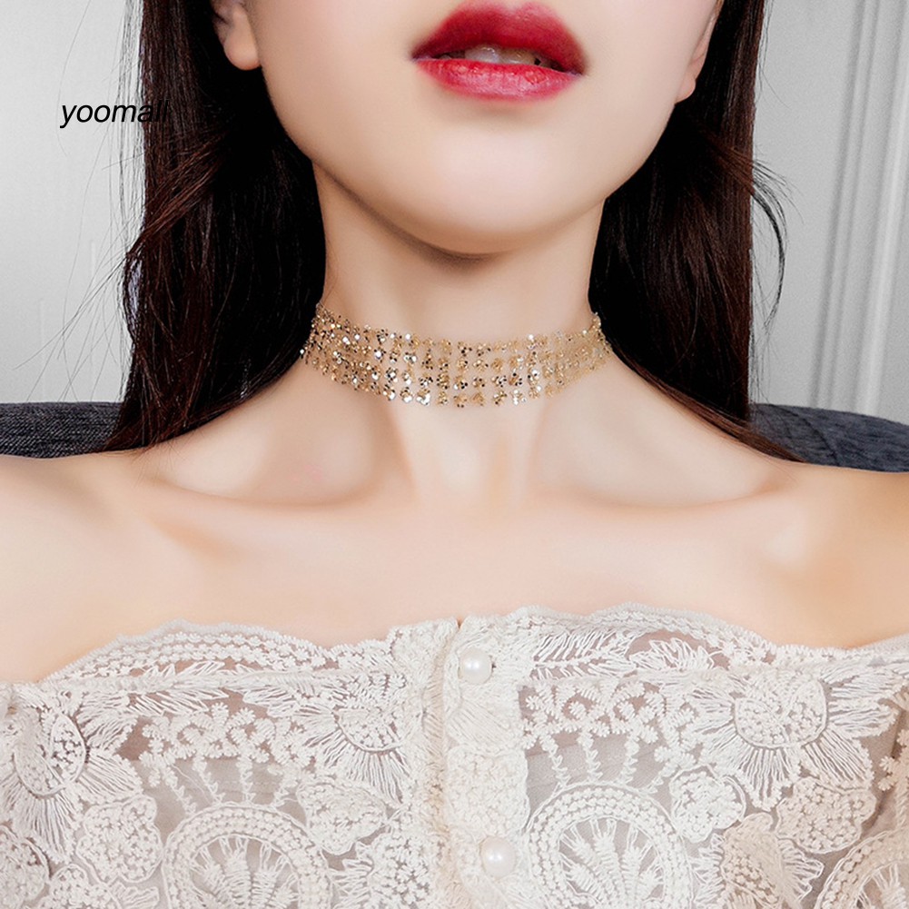 Vòng cổ choker đính cườm lấp lánh hợp thời trang