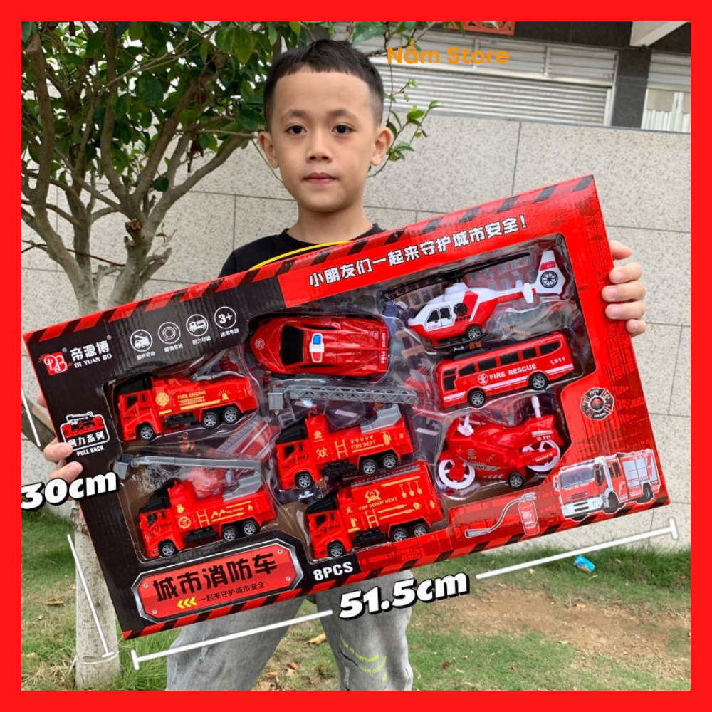 Đồ Chơi Xe Cứu Hỏa Chữa Cháy, Set 8 Xe Chữa Cháy Chuyên Dụng Bằng Nhựa ABS An Toàn Cho Bé