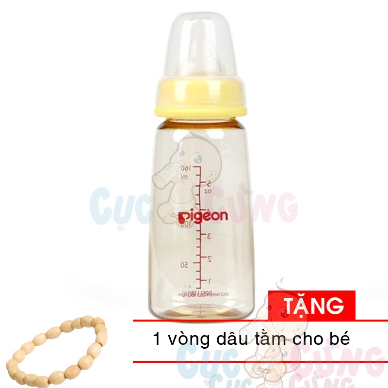 Bình sữa Pigeon PPSU (160ml/240ml) cổ nhỏ TẶNG 1 vòng dâu tằm đeo tay cho bé