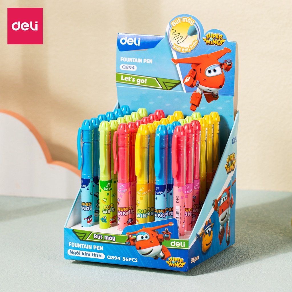 Bút máy học sinh Deli - Họa tiết đáng yêu - xanh dương/ xanh lá/ hồng/ vàng - CQ894